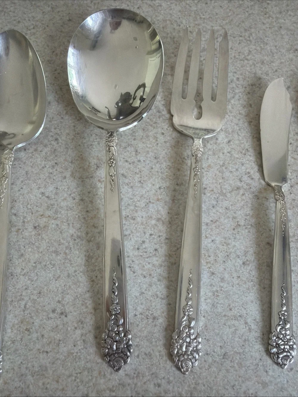 Silver Plate Serveware Set Vintage King Edward pattern Moss Rose 1949